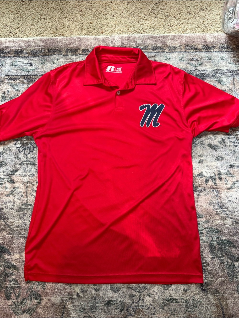 Russell Athletic Men's Red Ole Miss logo Polo